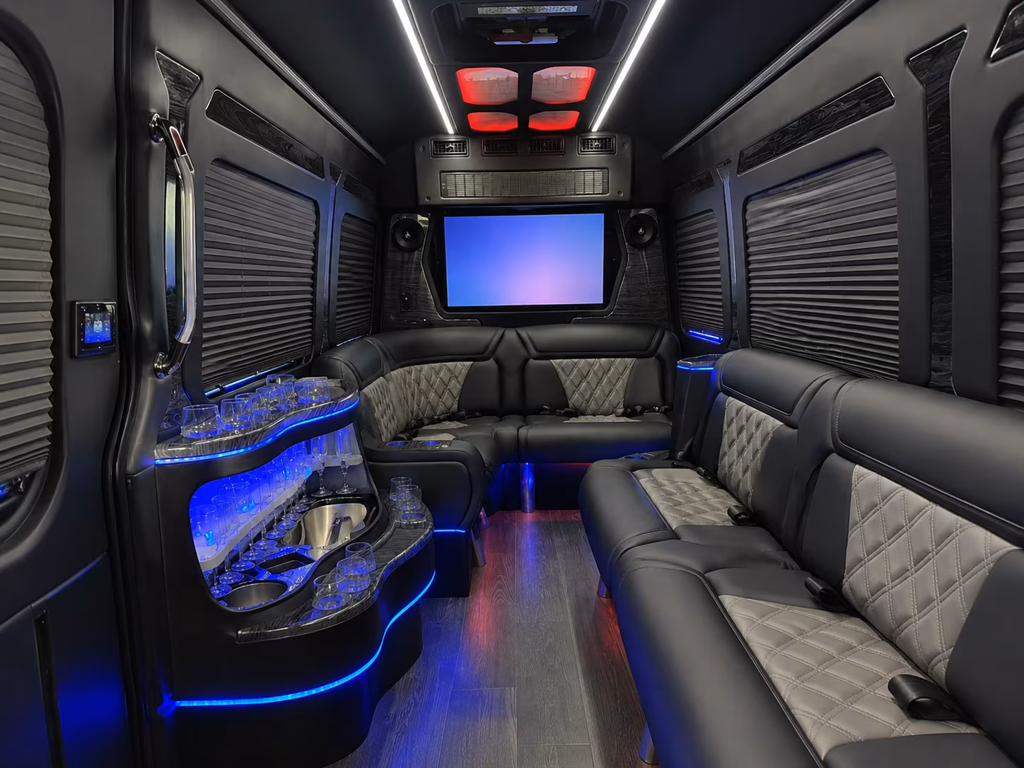 leander 40 passenger party bus interior